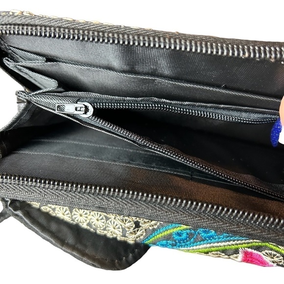 Embroidered Crossbody Wallet w/ Detachable Ribbon Style Strap - Picture 6 of 15